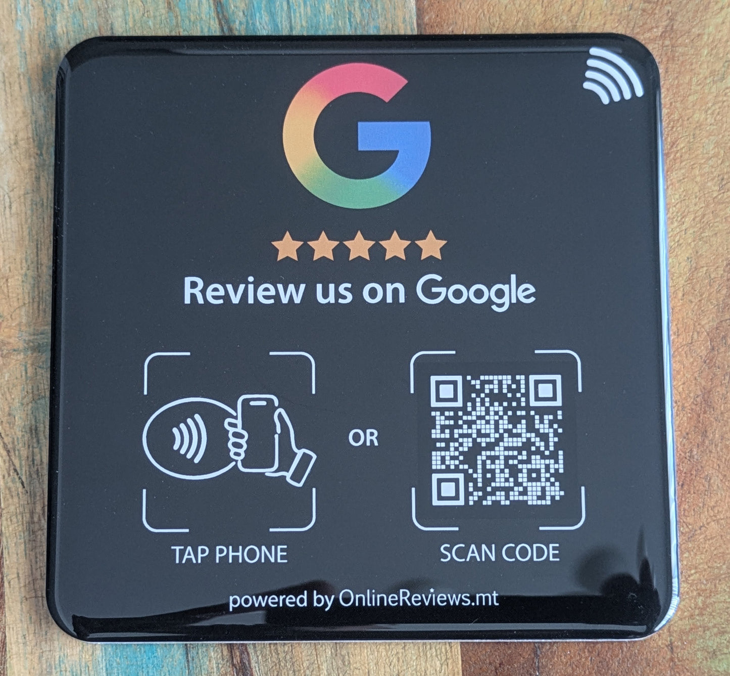 Google Review Self-Adhesive Plaque 10cm x 10cm (NFC Tap & QR Scan)