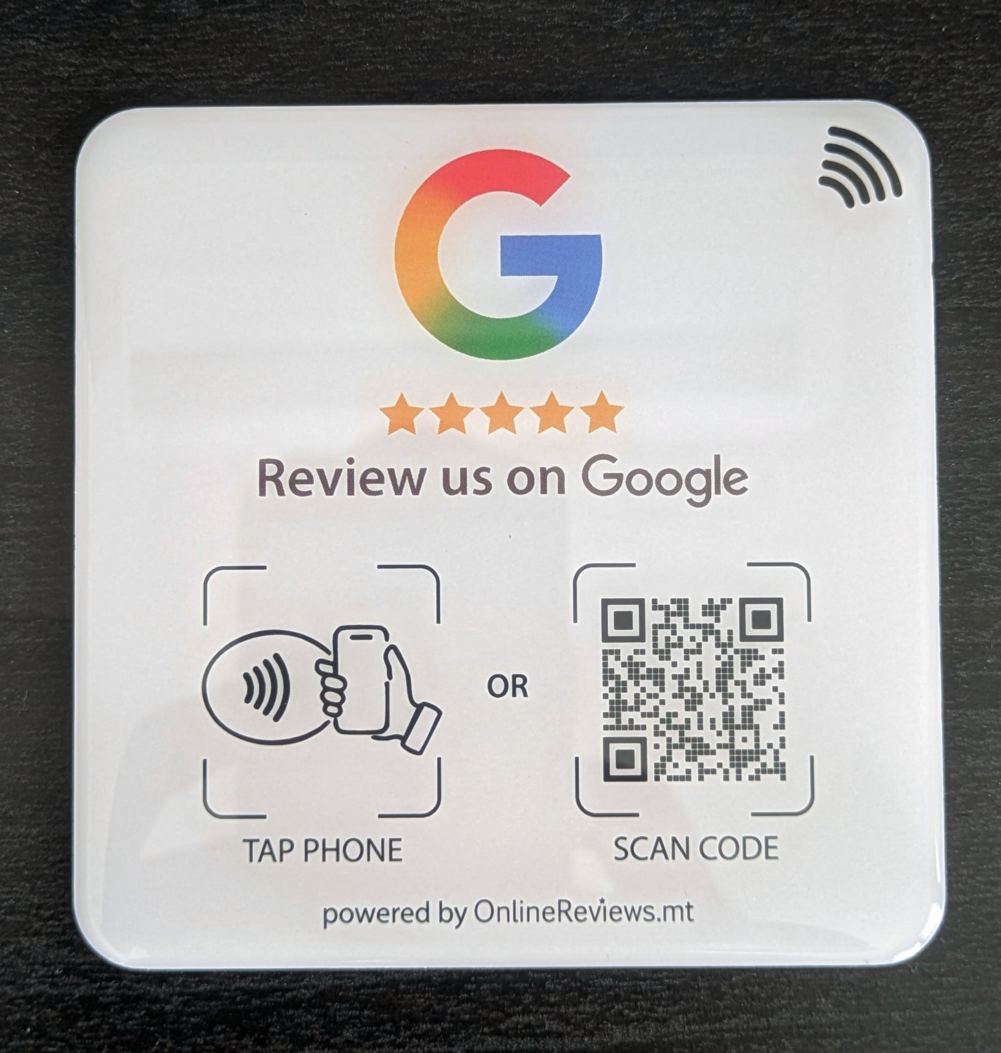 Google Review Self-Adhesive Plaque 10cm x 10cm (NFC Tap & QR Scan)