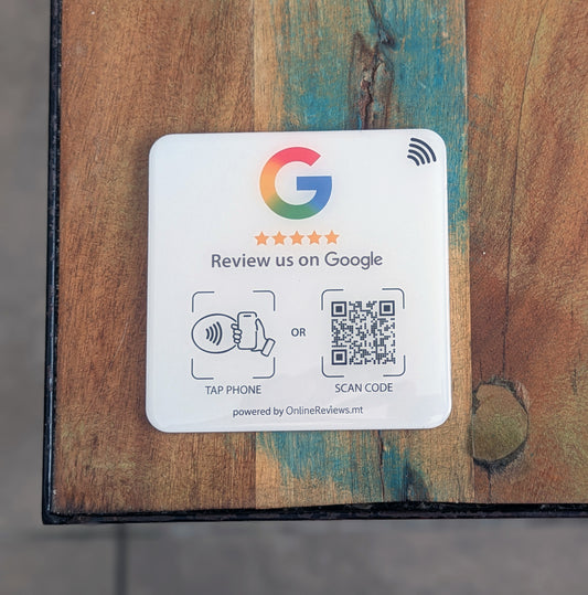 Google Review Self-Adhesive Plaque 10cm x 10cm (NFC Tap & QR Scan)